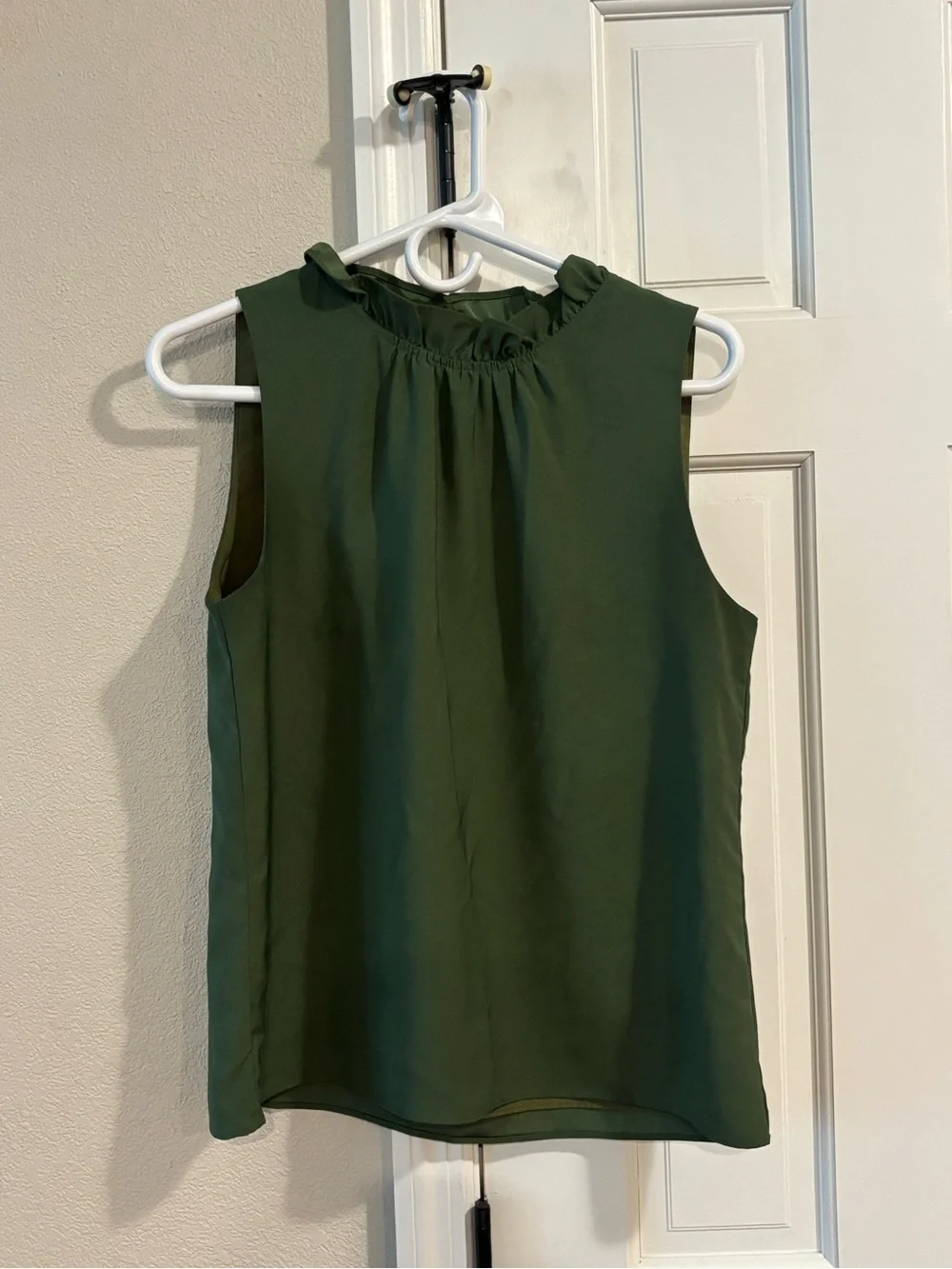 J. Crew Olive Green Sleeveless Ruffle-Neck Camisole